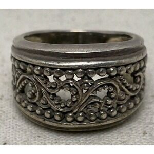 Vintage 925 Sterling Silver Wide Band Ring Bali Filigree Scroll Statement Unisex